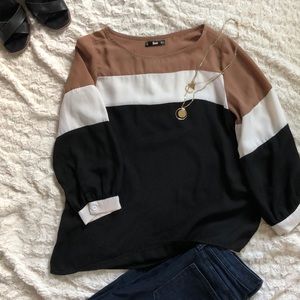Shein Colorblock Puff-Sleeve Blouse